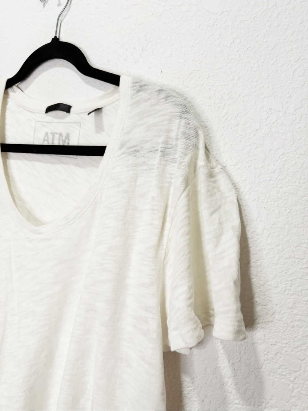 ATM Boyfriend White V-Neck Slub Knit Tee M/L - Picture 6 of 11